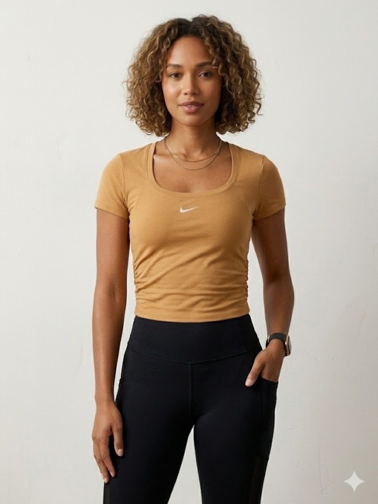 Nike Tops - NWT Nike Sportswear Chill Knit Ruched Short Sleeve Top Large Yellow Ochre